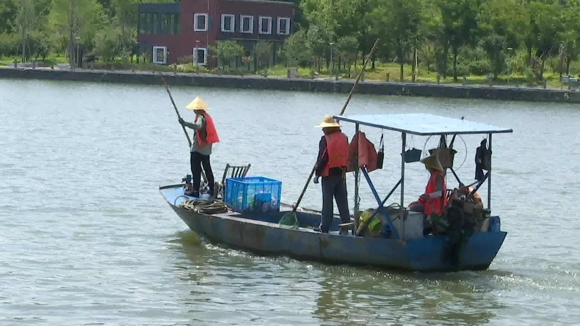  头顶|清漂工人头顶烈日战高温 一兜一笠保一江碧水