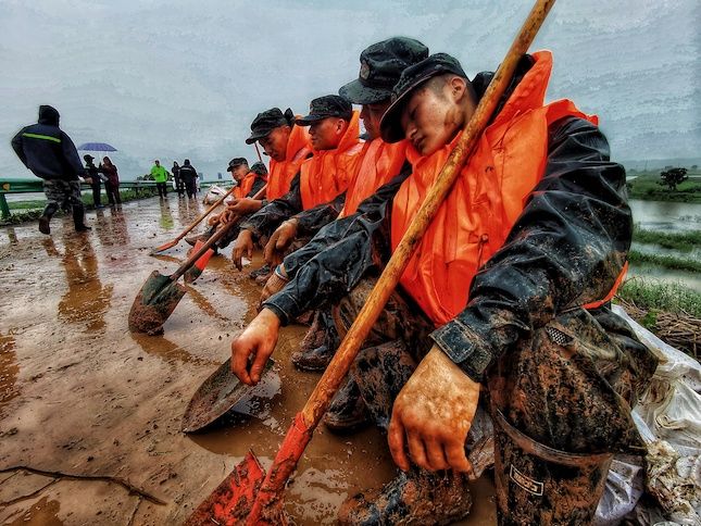 郎溪|多图直击：向险而行，武警上海总队执勤第六支队奋战郎溪抗洪一线，守护十万百姓