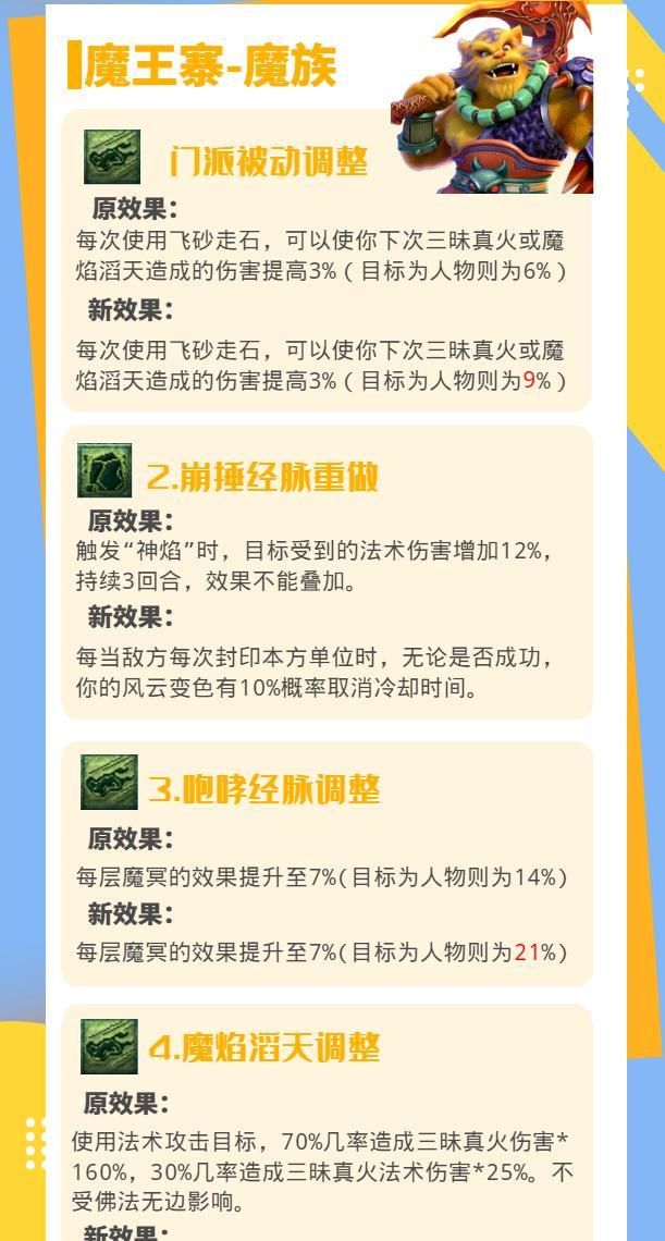 内容|梦幻西游：18门派调整汇总，一图带你看完10月门派调整最新内容！