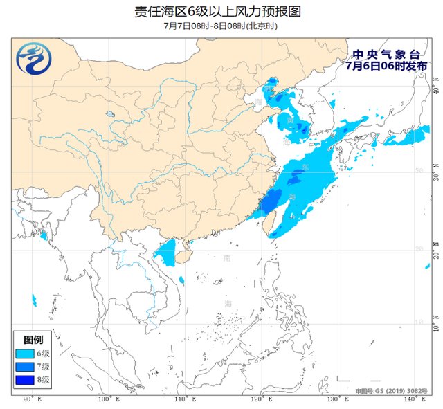 中央气象台：江苏上海沿岸海域将有雷暴大风 我国近海海域将有5～7级风