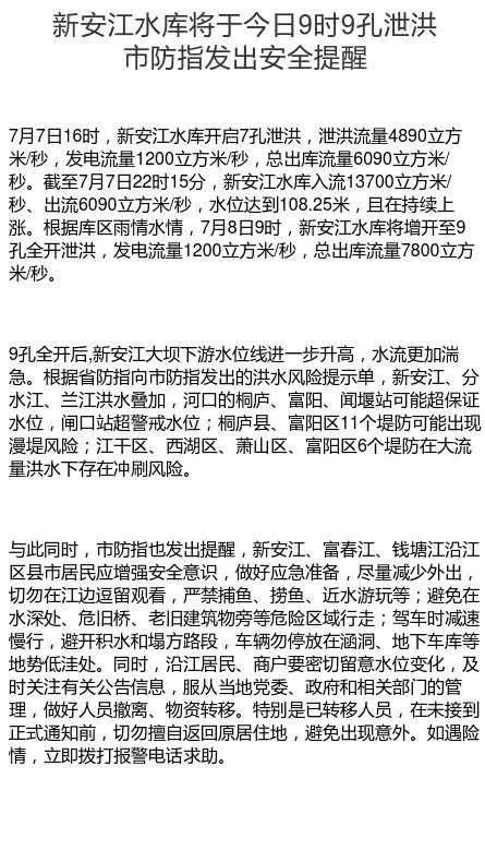  预警|新安江水库首次9孔全开！省气象局发出兰溪等地洪水预警