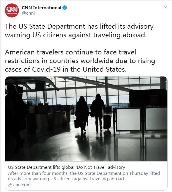  旅行|美政府取消全球旅行警告，美网友“灵魂拷问”：有谁会允许我们入境呢？