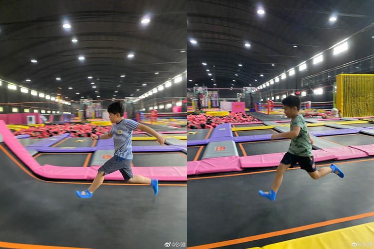  晒图|沙溢陪儿子玩蹦床 晒图称安吉小鱼儿是跑男之子