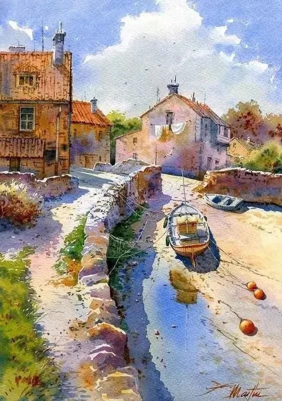 迷人|西班牙艺术家的水彩风景画水色交融、生动自然，太迷人了