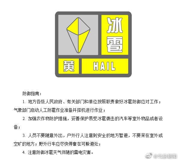 蓝色|北京朝阳区气象台先后发布大风蓝色预警信号、冰雹黄色预警信号