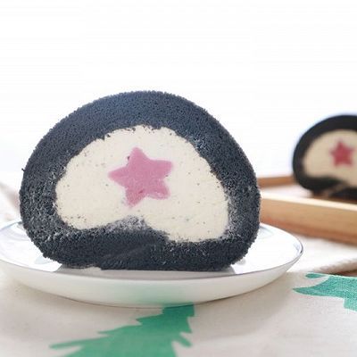  吉利丁片|竹炭覆盆子奶冻卷