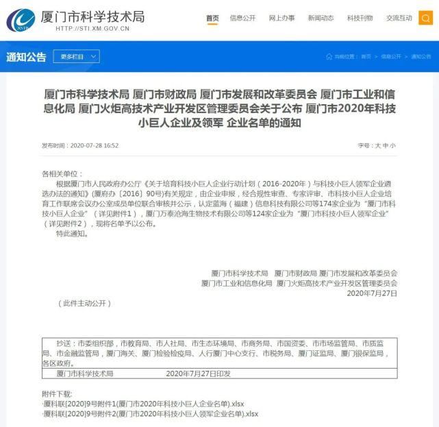 术有限|一次性奖励20万！298家厦企上榜2020年“科技小巨人”名单