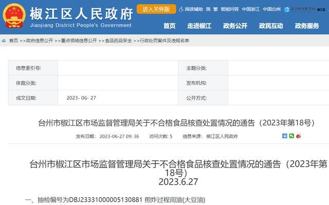 煎炸过程用油抽检不合格，台州市椒江区一包子店被罚款5000元