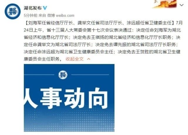 职务|王贺胜被免去湖北卫健委主任职务 此前已任省委常委