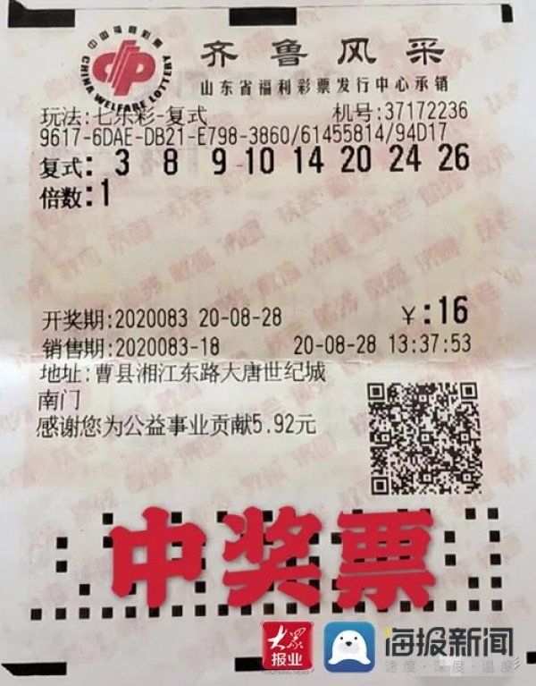 菏泽|信任加好运 菏泽曹县一彩友收获七乐彩头奖