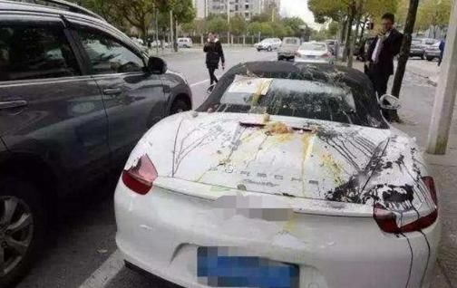 鸡蛋|保时捷乱停车惹怒路人，车身被泼墨扔鸡蛋，车主只能自认倒霉！