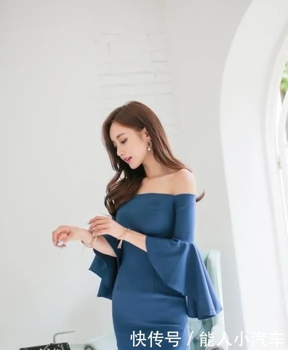  性感|美女孙允珠 蓝色露肩包臀裙 性感撩人写真