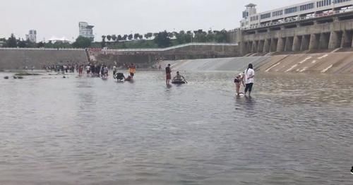  被困|石梁河关闸，成群大鱼被困浅水，有人“捡”了一两百斤