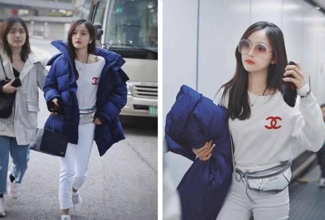 打扮|吴宣仪机场打扮，高腰牛仔裤配蓝色毛绒外套穿出150的感觉