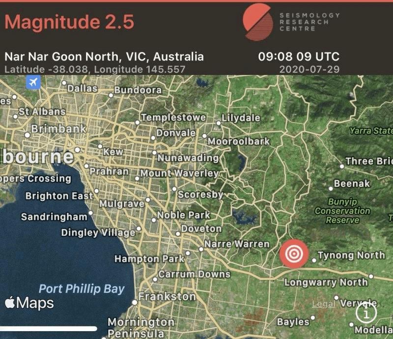  震感|墨尔本东区发生2.2级地震，多地居民有震感：有音爆，像火车开过