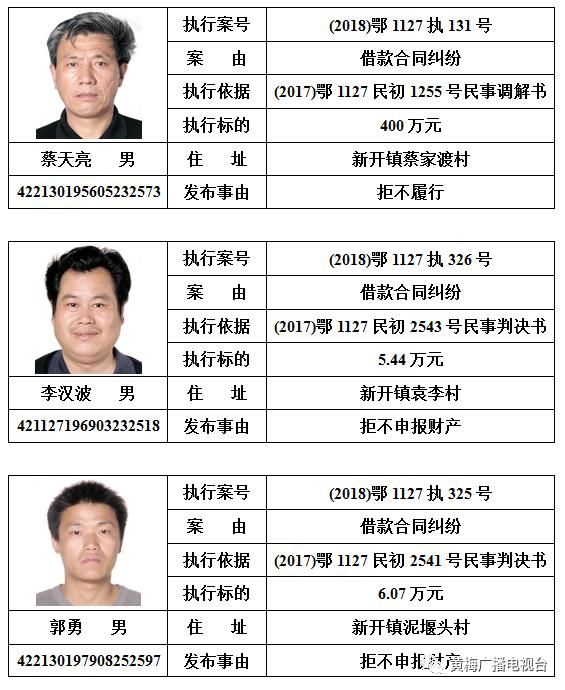  人民法院|黄梅县人民法院发布对邹南勇等110名被执行人的预拘留公告