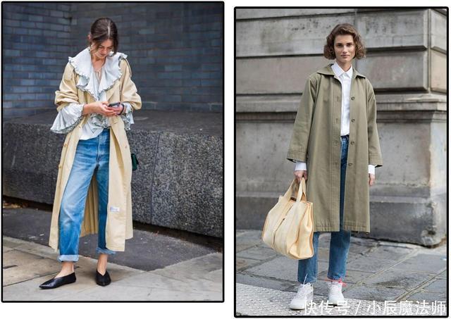 气质|穿腻了风衣+阔腿裤，试试风衣+裙子和牛仔裤，一样高级有气质