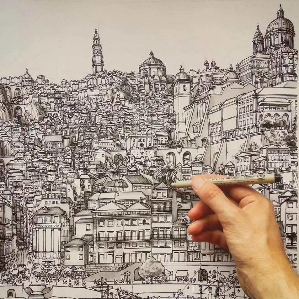 画师|英国插画师的钢笔建筑