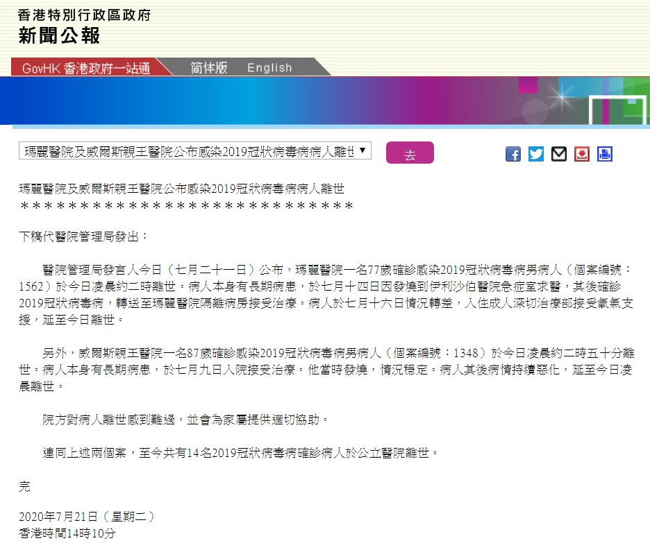  离世|香港又有两名新冠肺炎确诊患者死亡，死亡人数增至14人