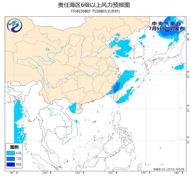 中央气象台：江苏上海沿岸海域将有雷暴大风 我国近海海域将有5～7级风