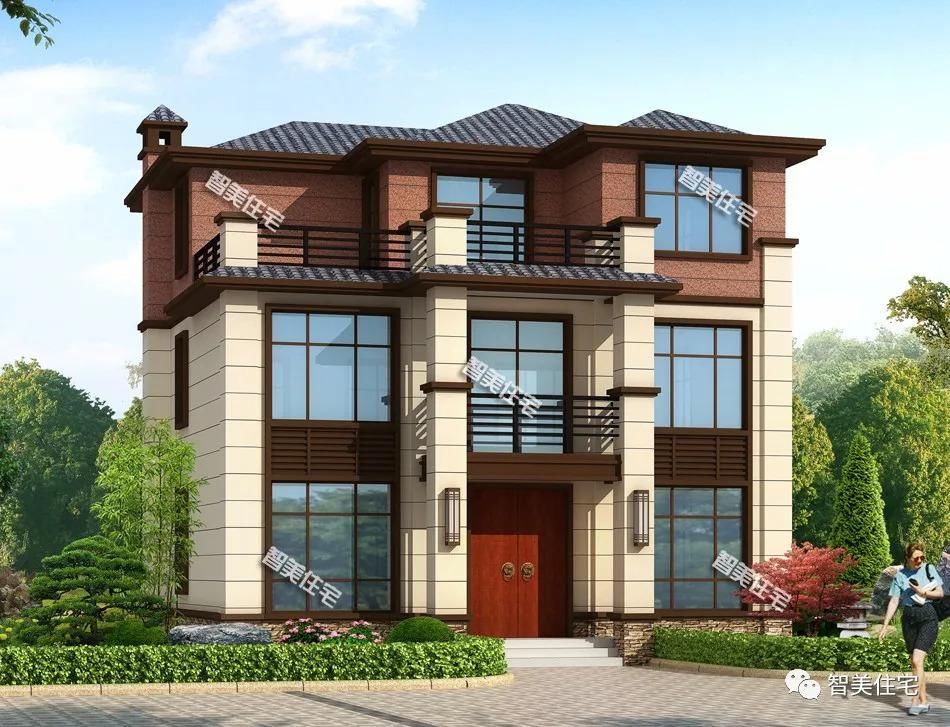 风格|新中式风格设计的农村别墅,面宽11米多,现代人要盖时尚住宅