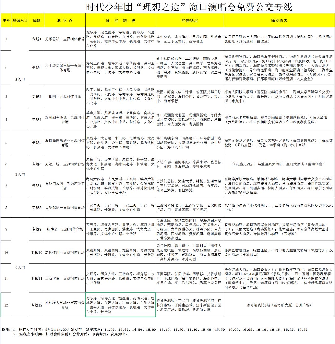 时代少年团海口演唱会将举办 12条免费公交专线保障出行