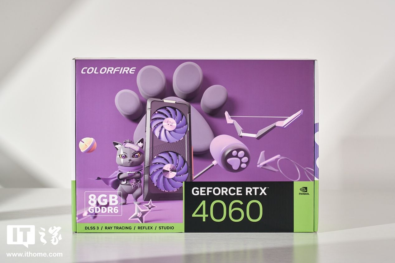 【IT之家开箱】COLORFIRE GeForce RTX 4060 暗影紫 8G开箱：飞镖小蓝猫，又帅又小巧
