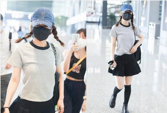  黑色|吴昕哪有37岁的模样，穿黑色百褶裙扎双麻花辫，嫩得像高中生