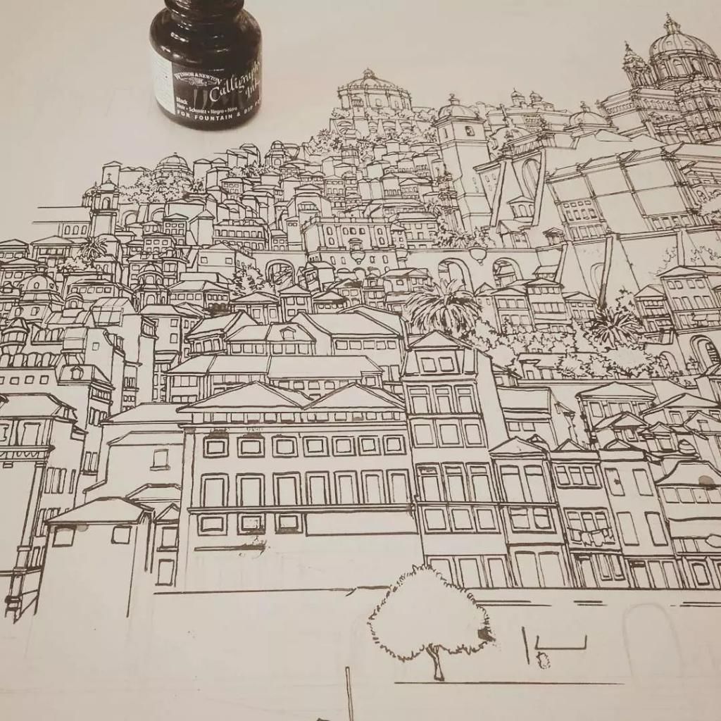 画师|英国插画师的钢笔建筑