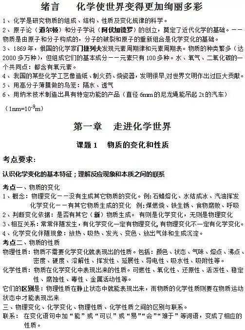知识点|人教版九年级化学上册知识点全了,收藏!?