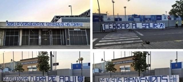  基地|巴萨球迷怒火升级！基地外拉横幅：滚蛋！你们是队史121年的耻辱