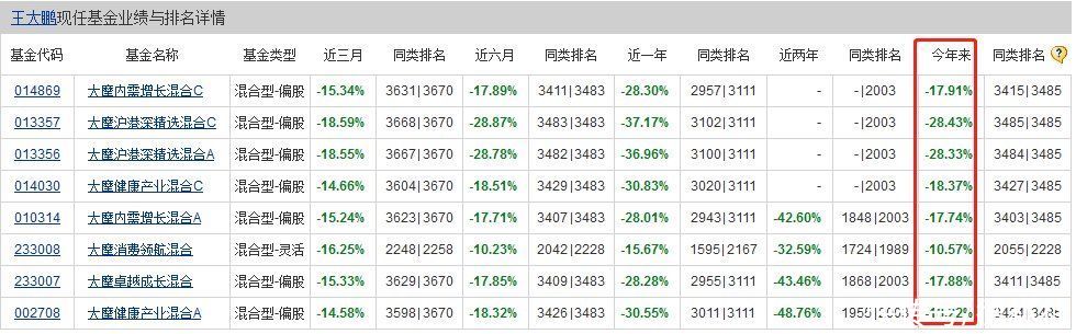 摩根士丹利基金经理王大鹏急吗？8只基金年内下跌，最惨跌28%