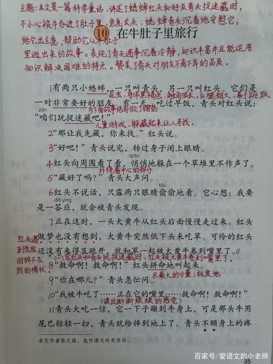  青头|三年级语文上册《在牛肚子里旅行》预习笔记，真的友谊是雪中送炭