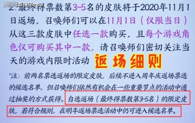 定榜|周年庆返场皮肤再无悬念，前五定榜，但注意看返场规则这小行字