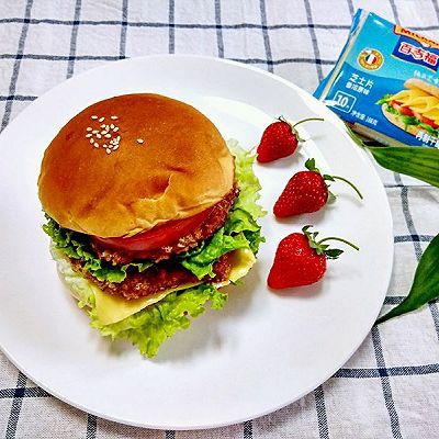  汉堡胚|双层鸡排芝士汉堡