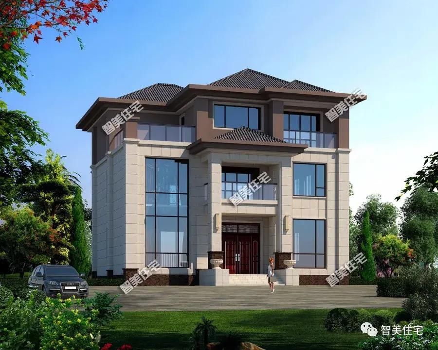 风格|新中式风格设计的农村别墅,面宽11米多,现代人要盖时尚住宅