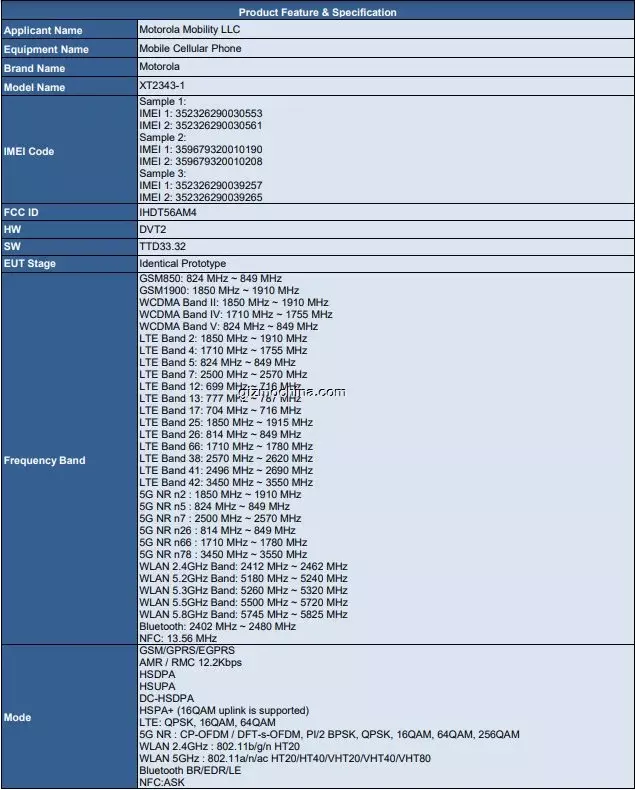 摩托罗拉 G54 5G 及 G84 手机参数信息现身 FCC 数据库