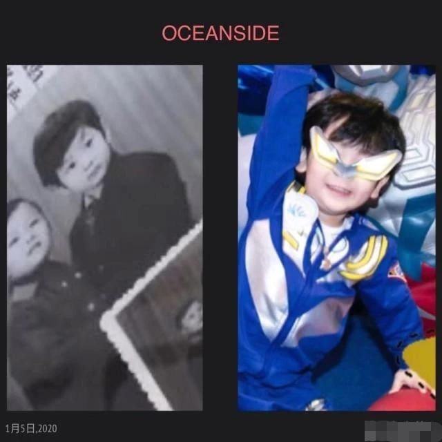 海绵|Baby穿浴袍看儿子游泳 小海绵正面曝光神似黄晓明