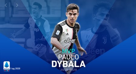  MVP|官方：9场2球2助攻，迪巴拉当选7月意甲MVP