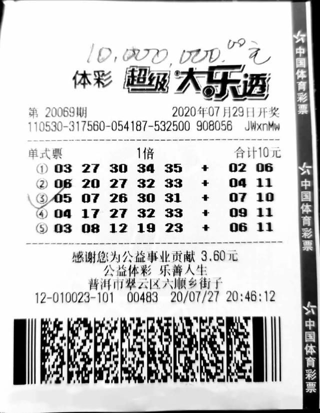 万老哥|普洱农家老哥机选中大乐透1000万