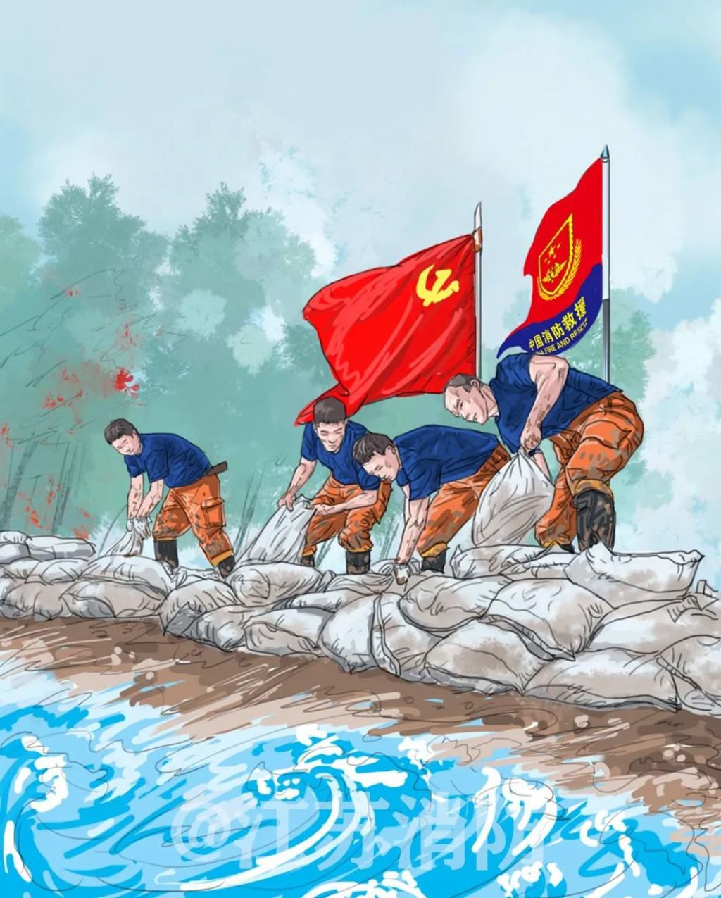 消防指战员|走心了,9幅插画致敬最美火焰蓝