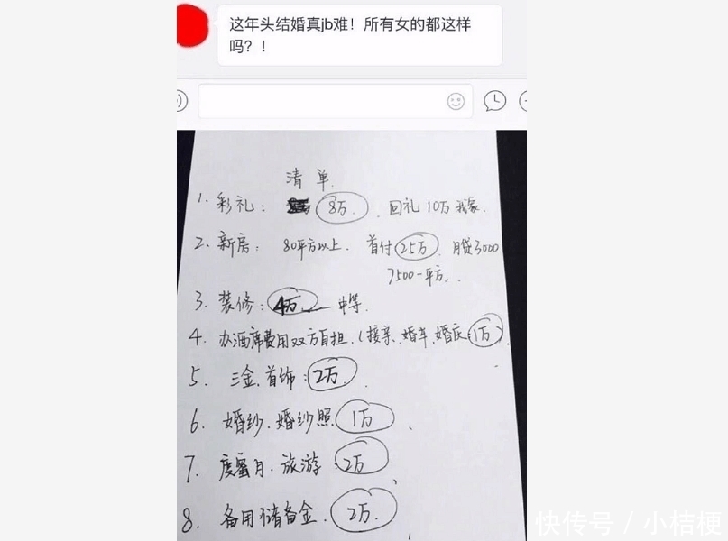 有种|准备结婚, 女朋友给列的彩礼清单, 有种想退婚的冲动, 网友: 没毛病, 实在价