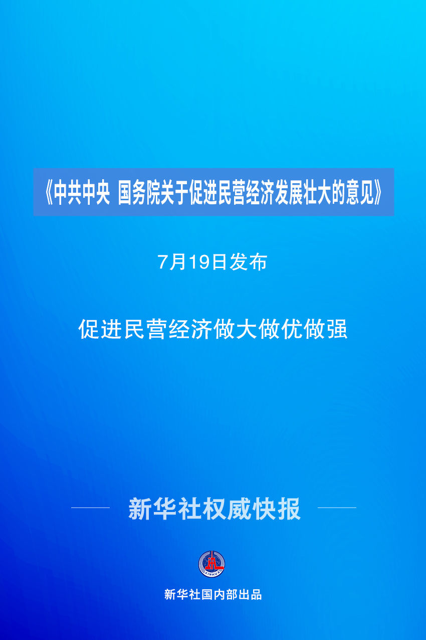 新华社权威快报｜《中共中央 国务院关于促进民营经济发展壮大的意见》发布